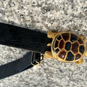 Vintage 80s Black/brown Adjustable Belts with Metal Turtle Buckle